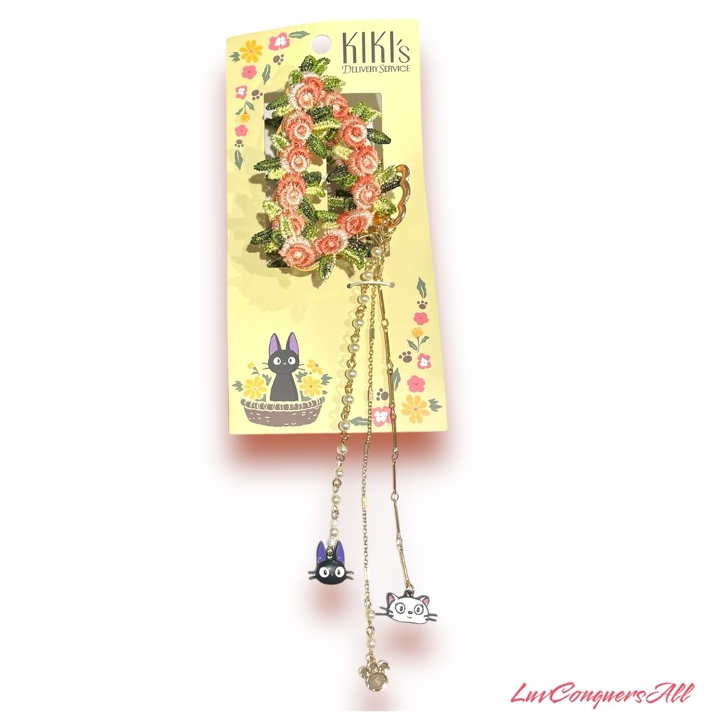 Firm! Studio Ghibli Kiki's Delivery Service Floral Jiji & Lily Charm Claw Clip